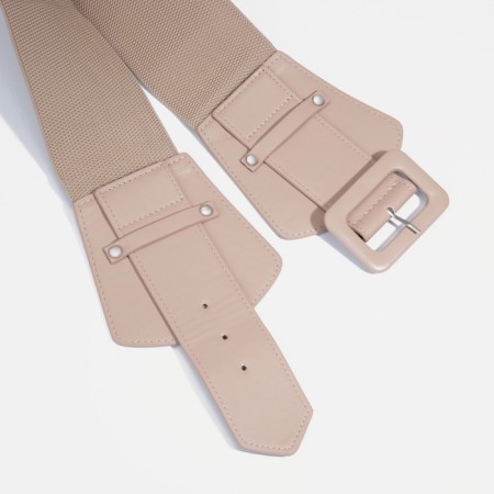 Women's belt, width 7.5 cm, metal buckle, beige color-2