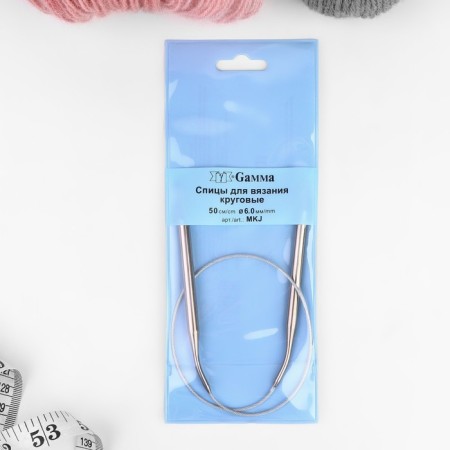 The knitting needles are circular, for knitting, with a metal cable, d = 6 mm, 50 cm-1