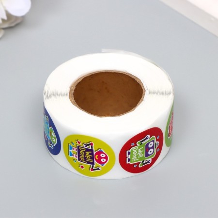 Stick Paper "Smiling robots" d = 2.5 cm 500 pcs in a rolon 3x6x6 cm-3