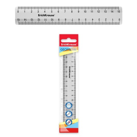 Line 15 cm Erichkrause "Clear", plastic, bilateral scale, transparent, euro suspension