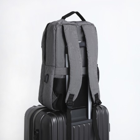 Male backpack on lightning, external pocket, code lock, suitcase mount, gray color.-8