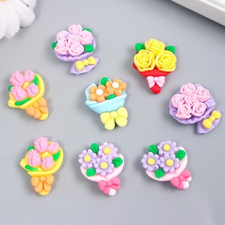 Decor for creativity plastic "Bouquet of flowers" set 8 pcs mix 2.2x2.9x0.7 cm