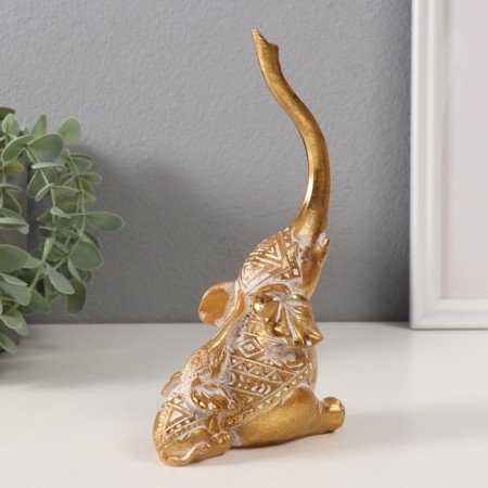 Souvenir Polystone "Elephant and Elephant. Indian patterns" Gold 10.3x6.6x18.8 cm-2