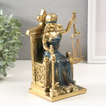 Souvenir Polystone "Goddess Femis on the throne" golden with blue 19x10x9 cm-1