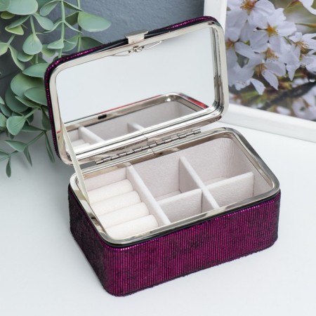 Casket to the leatherette for jewelry "Small squares. Violet" 6x7x12 cm-1