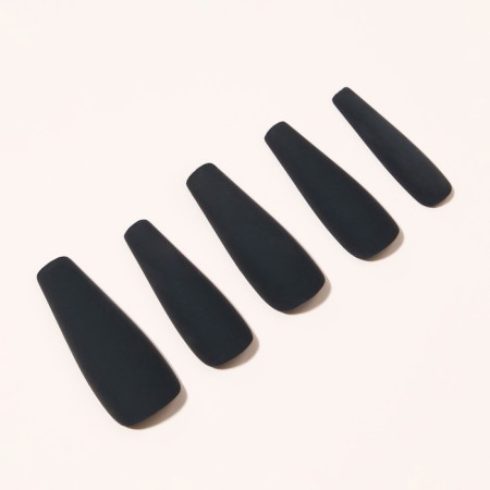 Patch nails, 24 pcs, ballerina shape, matte black color-1
