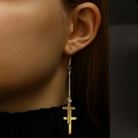 Earrings hanging "rustle" crosses, color mix, 8.5 cm-8