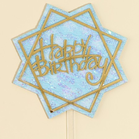 Topper "Happy Birthday" with sparkles, blue color-2