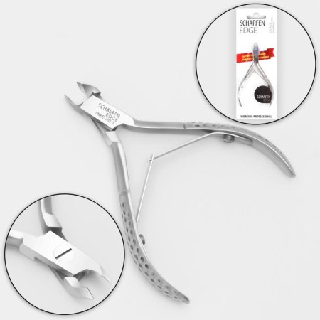 Manicure nippers for cuticle, double spring, 10 cm, blade length-4 mm, on the blist, silver color, PNEC-303-S-LJ