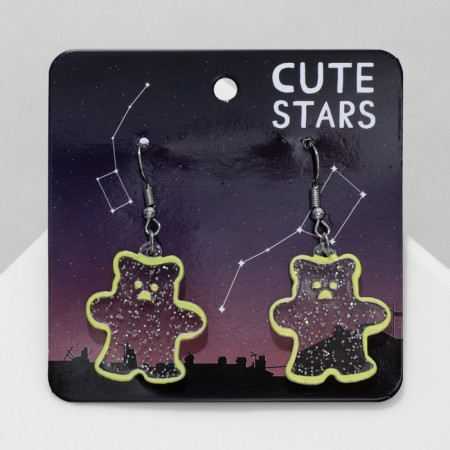 Acryl Earrings "Bear" in sparkles, the color is rainbow-yellow in silver