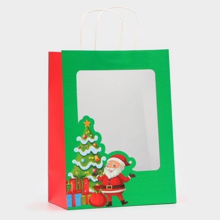 Gift package with the window "Santa Claus" 26 x 35 x 16 cm, green-1
