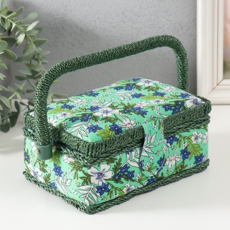 Casket for needlework "Field flowers on green" 18x12x9.5 cm