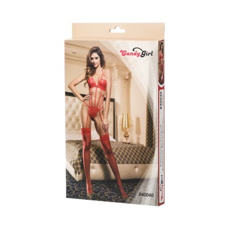 Боди Candy Girl с пажами и чулками, красные, размер OS-2