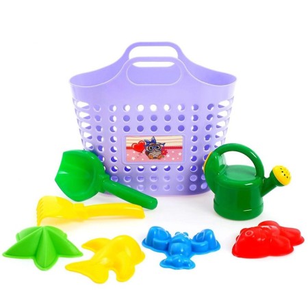 Sanding set of 8 items: Korzin bag, watering can 0.5 l, scoop L16cm. rake, molds 4 pcs.-3