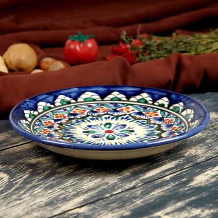 Plate of the Rishtan ceramics "Flowers", blue, flat, 15 cm, mix-6