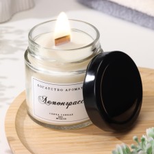 Aromatic candle made of soy wax in a bank, 150 g, wooden wick, lemongrass