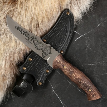 Caucasian knife, tourist "scorpion" with scabbard, steel - 40x13, waxed nut, 14 cm