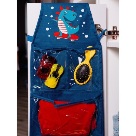 Pockets in the kindergarten "Dinosaur", for a children's locker, 83x24 cm, blue-4