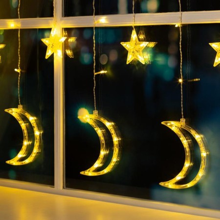 Garland “fringe” 2.7 × 0.9 m with nozzles “month”, ip20, transparent thread, 138 LED, glow warm white, 8 modes, 220 V-2