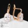 Earrings with bloom rhinestones, mini ovals, white color in pink gold