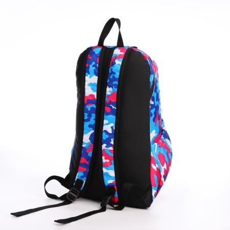 The backpack is waterproof with lightning, 3 pockets, blue/pink color-3