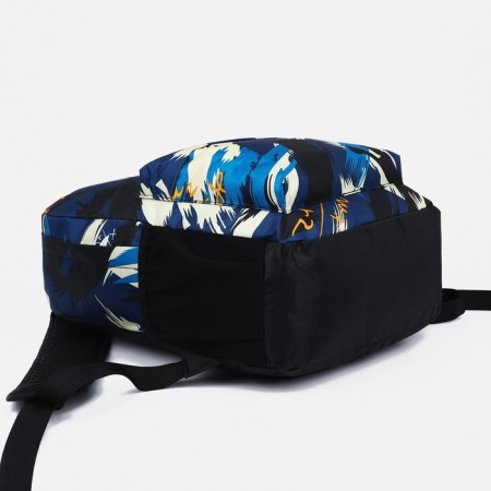 A backpack with a zipper, 3 external pockets, blue/white color-4