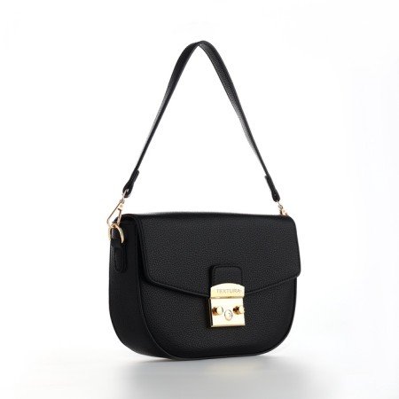 Women's bag on the valve, Textura, small size, black color-2
