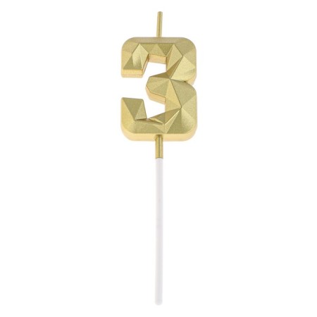 Candle in the cake on the skewer "Almaz", the number "3", gold, 4.5 cm-5