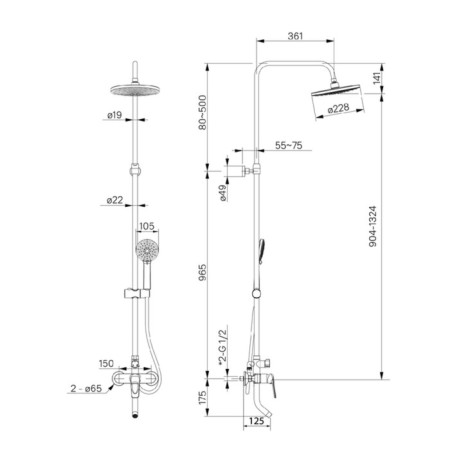 Shower system IDDIS MALE MALSB3FI06, tropical shower, shower, brass, chrome-5