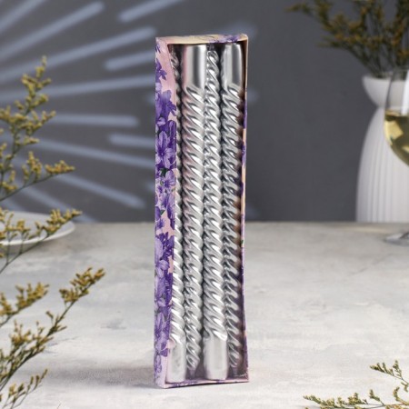 A set of candles of twisted, 2.2x 30 cm, 4 pieces, silver metallic-1