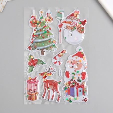 Plastic sticker interior volumetric "New Year's chores" with glitter inside 31x18 cm-1