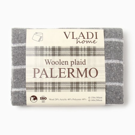 Плед Palermo 140х200см, 15S/SOUL, дым/бел/дым, шерсть 20%, пан 40%, пэ 40%-3