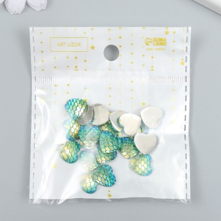 Decor for creativity plastic "Green scales - heart" 1.2x1.2 cm-3