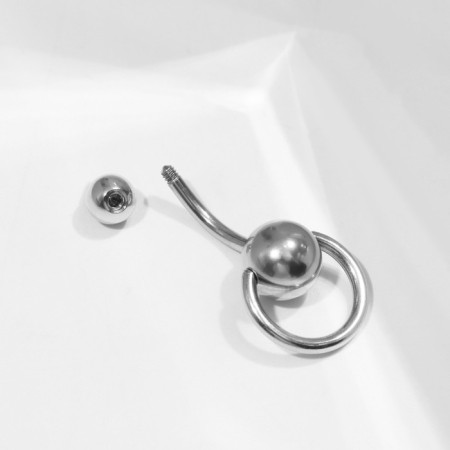 Piercing in the navel "banana" ring, l = 3 cm, silver color-1