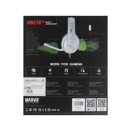 Marvo H8618 WH headphones, game, full -size, microphone, USB, 2 m, RGB, gray-8
