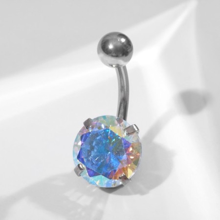 Piercing in the navel "Banana" with zircon, l = 2.3 cm, rainbow color in silver-1