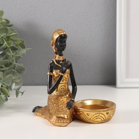 Souvenir Polystone Summary "African Rudo in a gold dress at the basin" d = 4 cm 9.5x12.5x14 cm