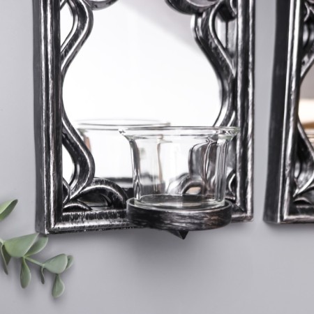 Climber Plastic, glass for 1 candle "Mirror patterns" set 2 pcs D-4 cm silver. 8x13x40 cm 90688-2
