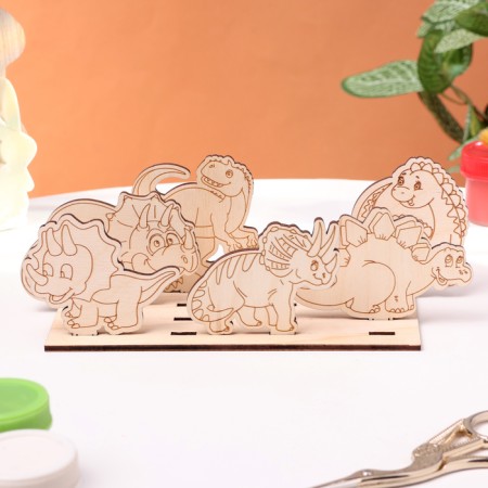Wooden volumetric coloring "dinosaurs", 6 figures, stand-1