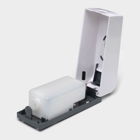 The dispenser for an antiseptic or liquid soap is mechanical, 600 ml, plastic, white color-6