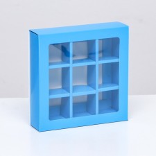 Box for 9 sweets with a shell, blue, 13.7 x 13.7 x 3.5 cm
