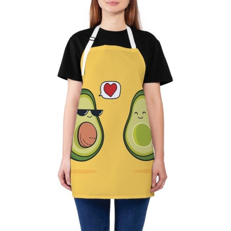 Apron of a kitchen with a photo print "Avocado in love", adjustable, size OS