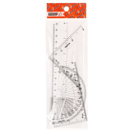 Drawing set 4 objects (ruler 15 cm, triangle11 cm/ 30*and 5 cm/ 45*, transporter) transparent-4