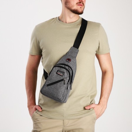 Male sling bag from textiles, gray color-8