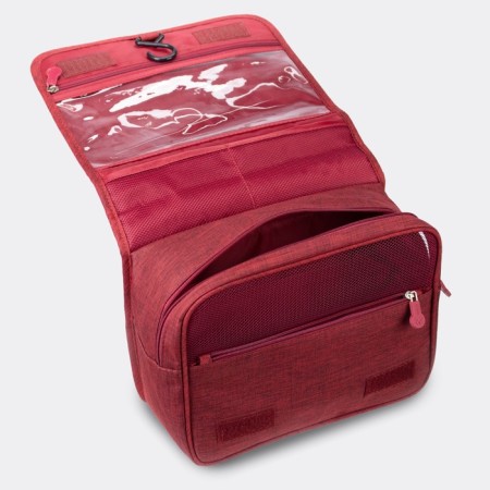Velcro cosmetic bag, with hook, dark red color-2