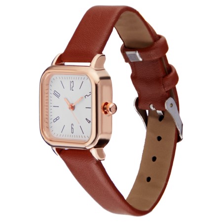 Women's watch, 2.6 x 2.6 cm, gold, brown strap-2