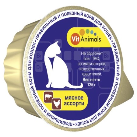 Canned vehicles Vitanimals for cats, meat assorted, Lamister, 125 g.