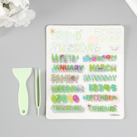 Plastic sticker "Bright inscriptions" mix set 6 sheets, scapula and tweezers 15.5x13 cm-2
