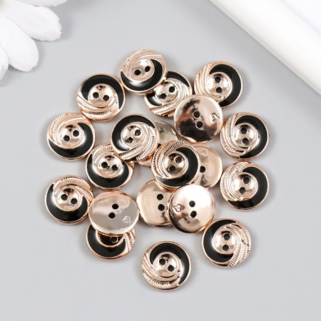 Buttons plastic for creativity 2 punctures "Golden Wave on black" set 20 pcs 1.5x1.5 cm