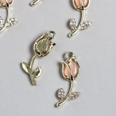 Decor for creativity metal, enamel, rhinestones "Tulip" gold mix 1.2x3 cm